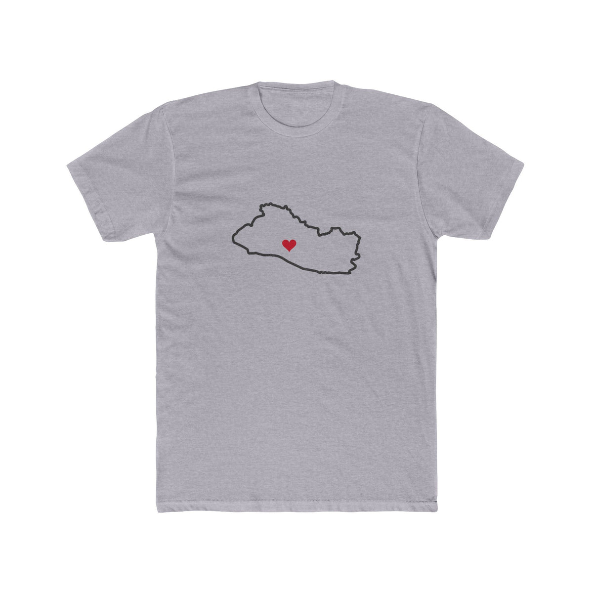 El Salvador San Salvador East Mission Heart Map shirt in Heather Grey: El Salvador outline with a red heart, front view