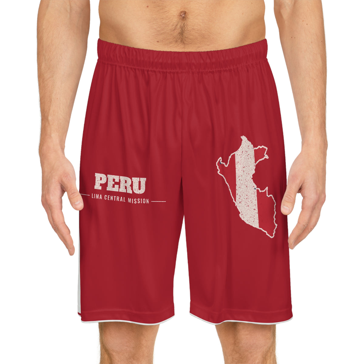 Peru Lima Central Mission Basketball Shorts, worn, front view