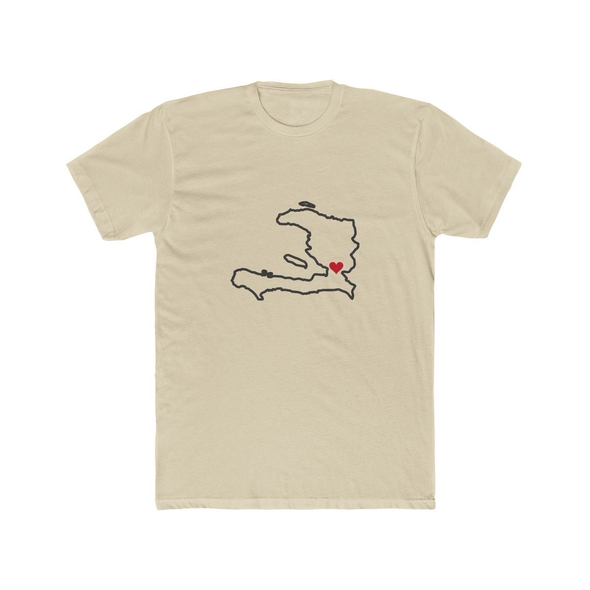 Haiti Port-au-Prince Mission Heart Map shirt in Cream: Haiti outline with a red heart, front view