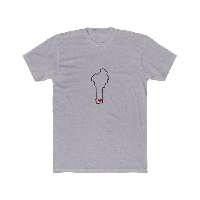 Benin Cotonou Mission Heart Map shirt in Heather Grey: Benin outline with a red heart, front view