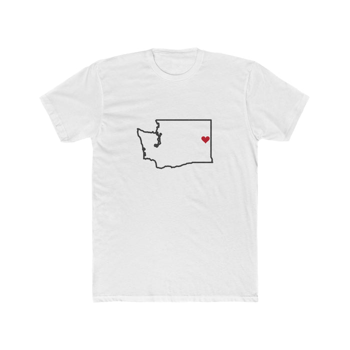 Washington Spokane Mission Heart Map shirt in White: Washington outline with a red heart, front view