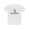 Philippines Quezon City North Mission Flag Map shirt in White: colors of the Philippine flag in the outline of the Philippines with navy lettering, front view