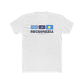 Micronesia Guam Mission Flag Map shirt in White: flags of Micronesia, Guam and Palau in a row with navy lettering, front view