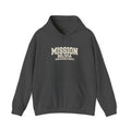 Bolivia Cochabamba North Mission Hoodie in Dark Heather, front view with the varsity mission design