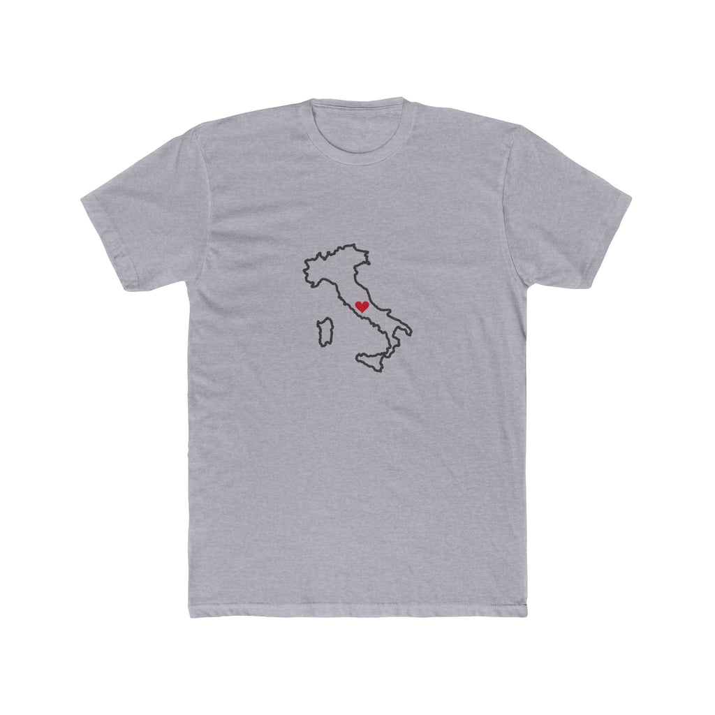 Italy Rome Mission Heart Map shirt in Heather Grey: Italy outline with a red heart, front view