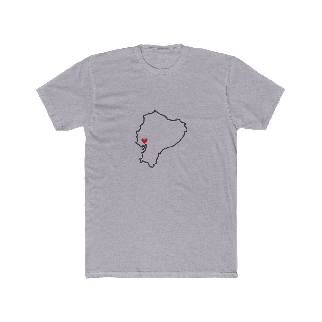 Ecuador Guayaquil South Mission Heart Map shirt in Heather Grey: Ecuador outline with a red heart, front view