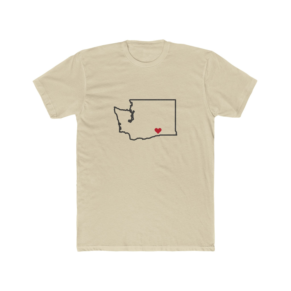 Washington Kennewick Mission Heart Map shirt in Cream: Washington outline with a red heart, front view
