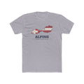 Alpine German-Speaking Mission Flag Map shirt in Heather Grey: flags of Switzerland, Liechtenstein and Austria in their country outlines with navy lettering, front view