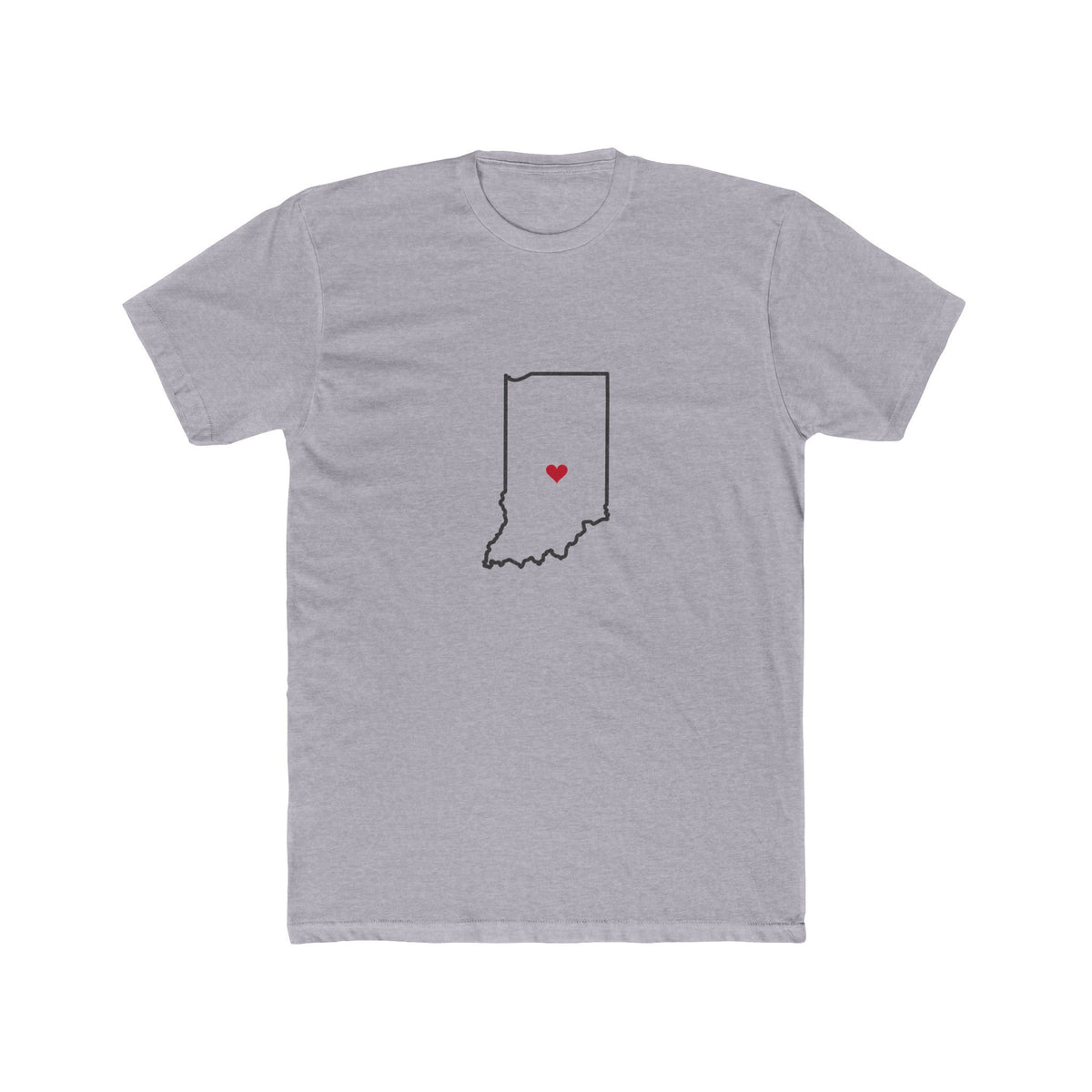 Indiana Indianapolis Mission Heart Map shirt in Heather Grey: Indiana outline with a red heart, front view