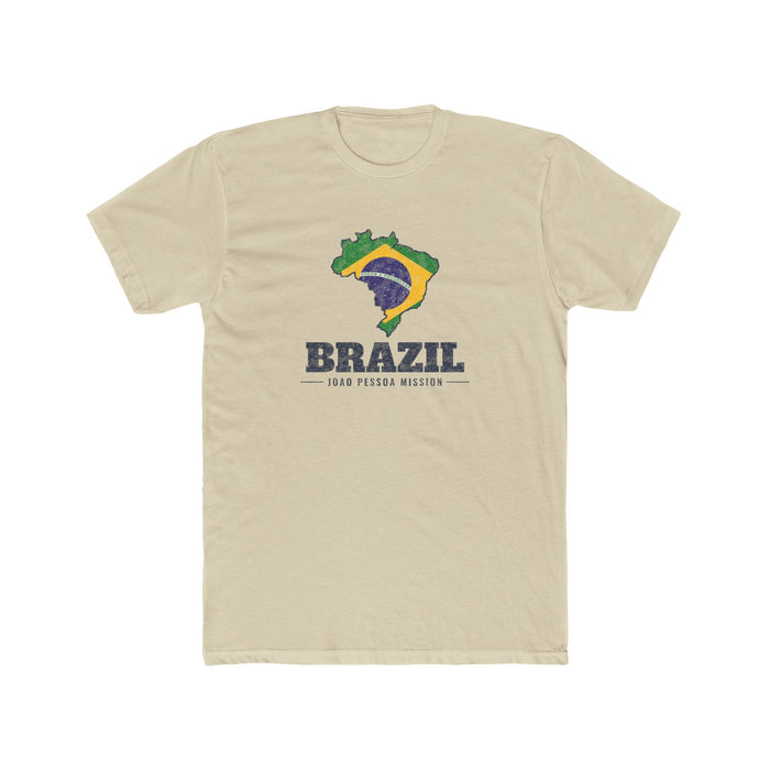 Brazil Joao Pessoa Mission Flag Map shirt in Cream: flag of Brazil in the outline of Brazil with navy lettering, front view