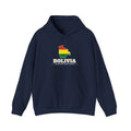 Bolivia Cochabamba North Mission Flag Map Hoodie in Navy, front view with the flag map and mission name