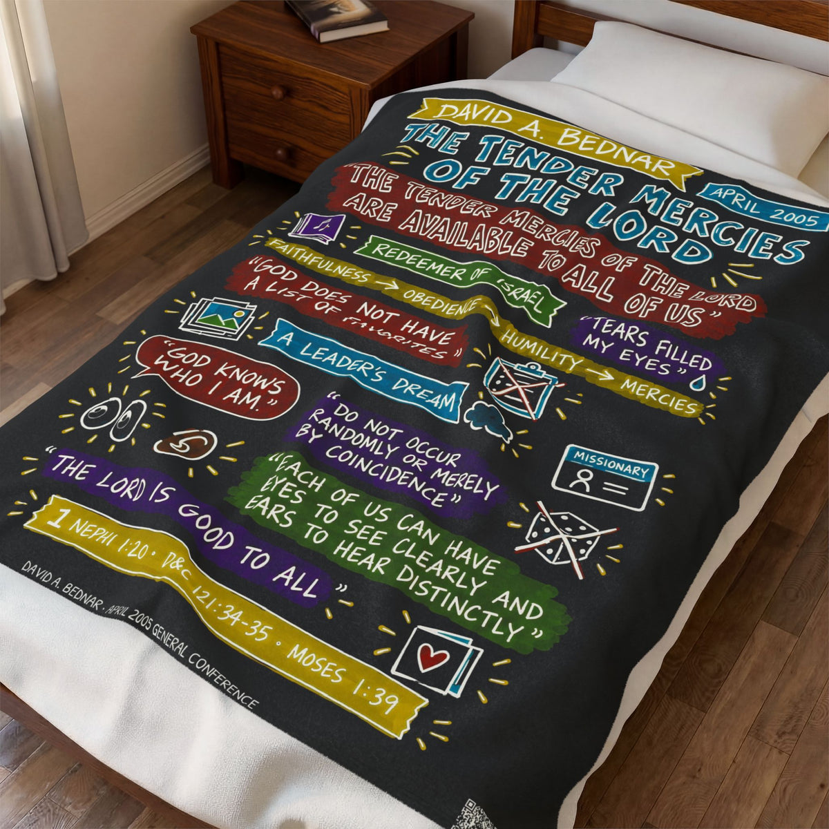 The Tender Mercies of the Lord Sketch Note Plush Blanket — David A. Bednar