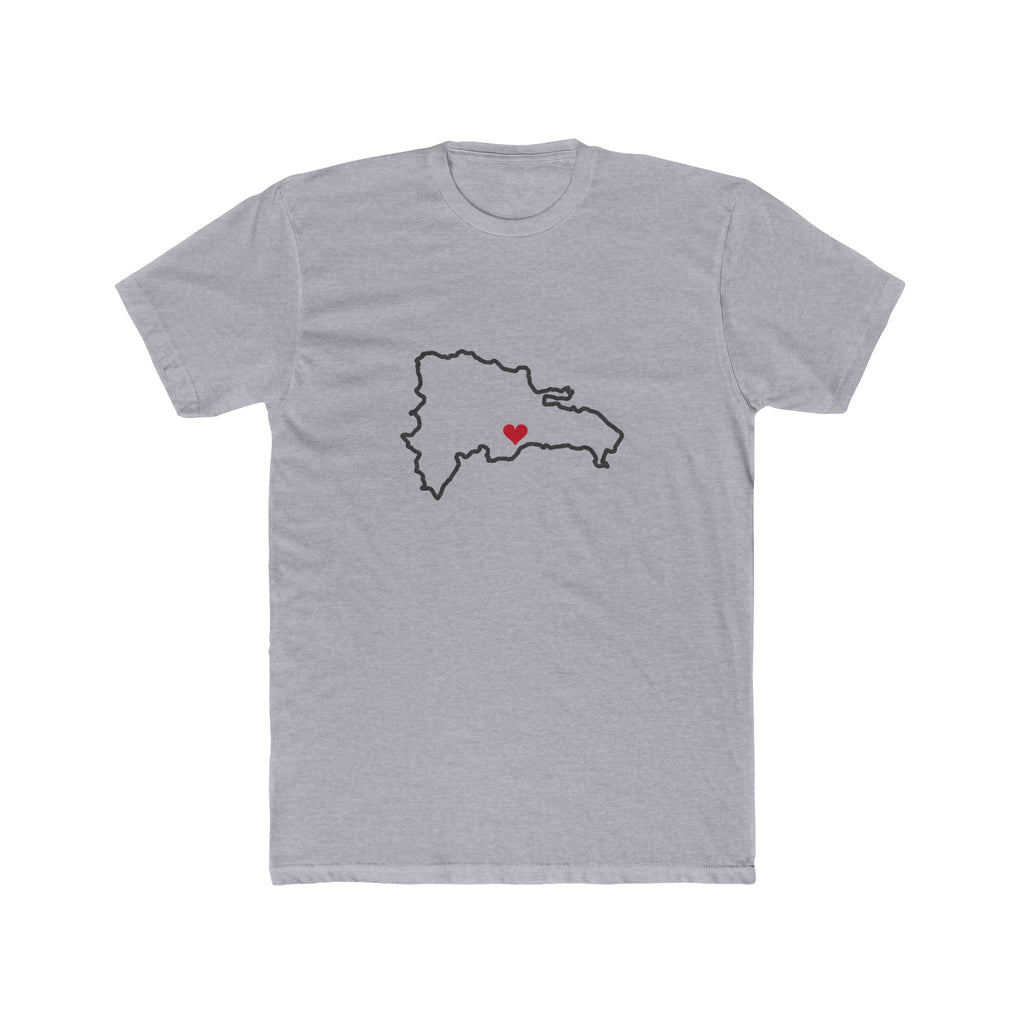 Dominican Republic Santo Domingo West Mission Heart Map shirt in a mission shirt color: Dominican Republic outline with a red heart, front view