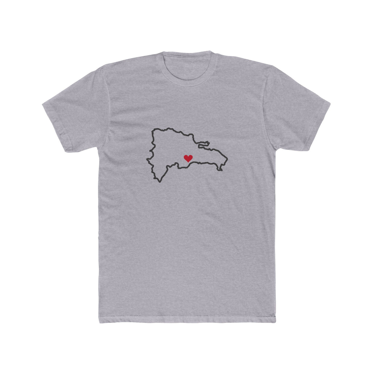Dominican Republic Santo Domingo West Mission Heart Map shirt in a mission shirt color: Dominican Republic outline with a red heart, front view