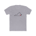 Virginia Norfolk Mission Heart Map shirt in Heather Grey: Virginia outline with a red heart, front view