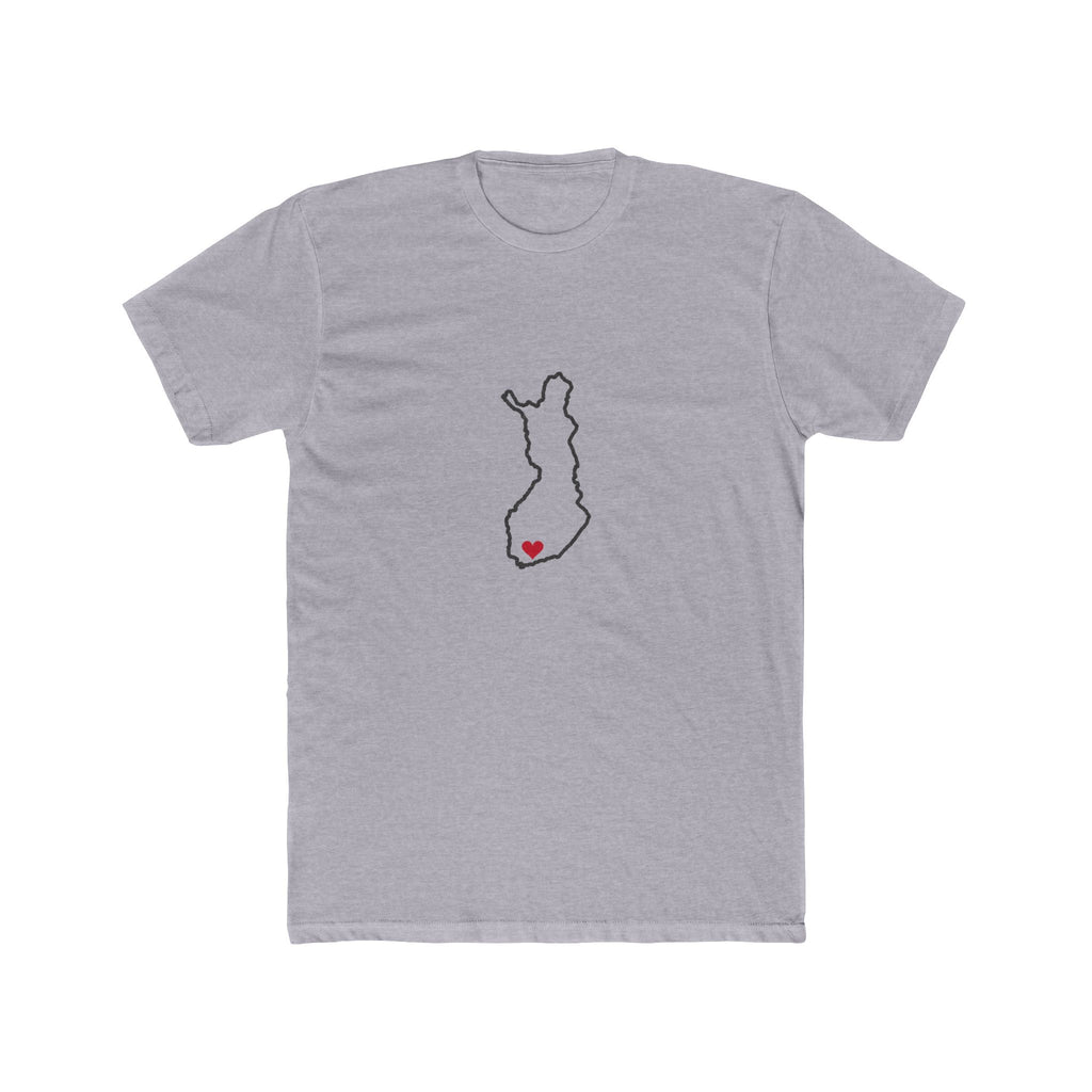 Finland Helsinki Mission Heart Map shirt in Heather Grey: Finland outline with a red heart, front view