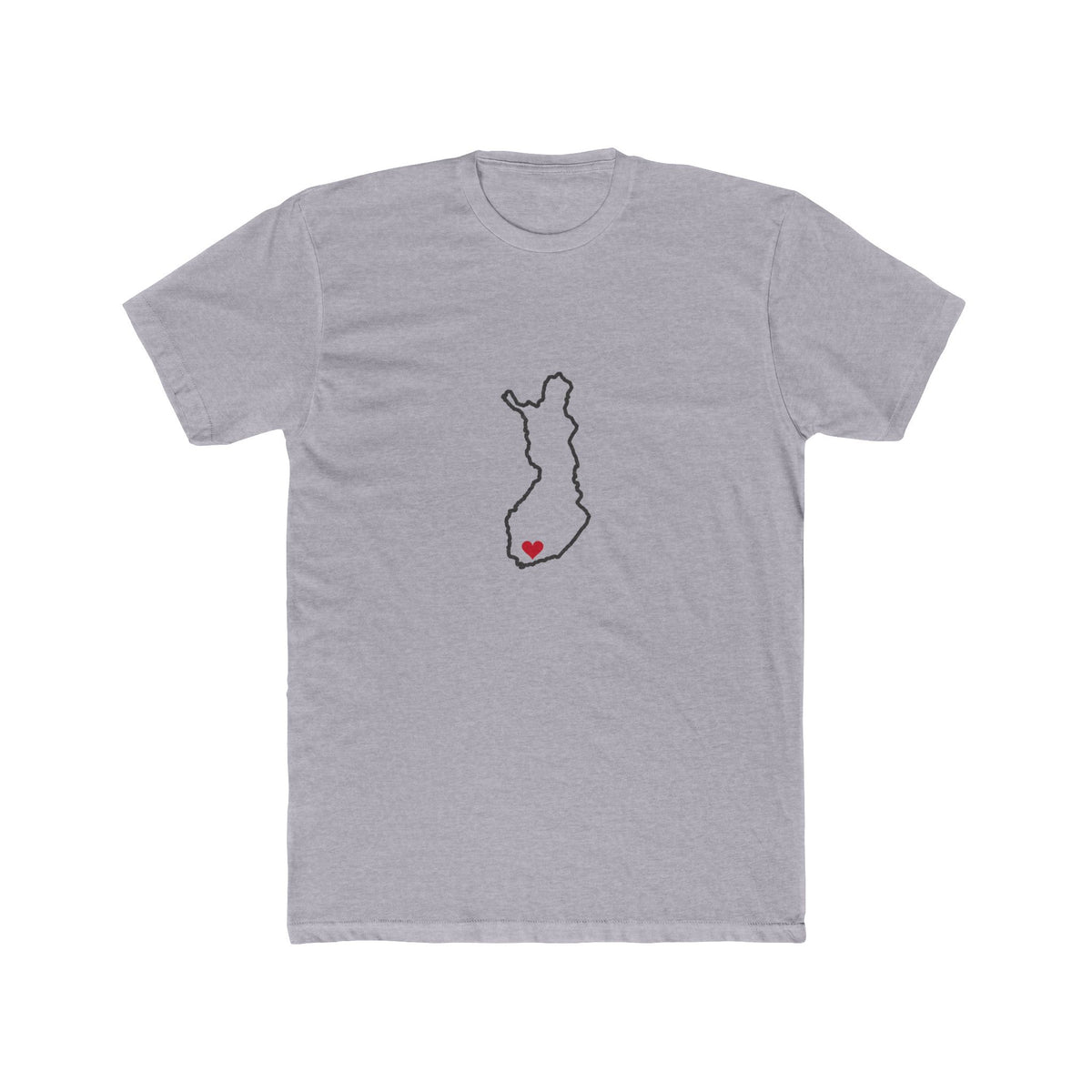 Finland Helsinki Mission Heart Map shirt in Heather Grey: Finland outline with a red heart, front view