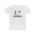 Nigeria Aba Mission Flag Map shirt in White: flag of Nigeria in the outline of Nigeria with navy lettering, front view