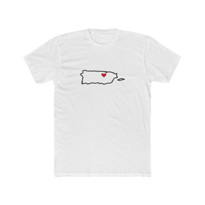 Puerto Rico San Juan Mission Heart Map shirt in White: Puerto Rico outline with a red heart, front view