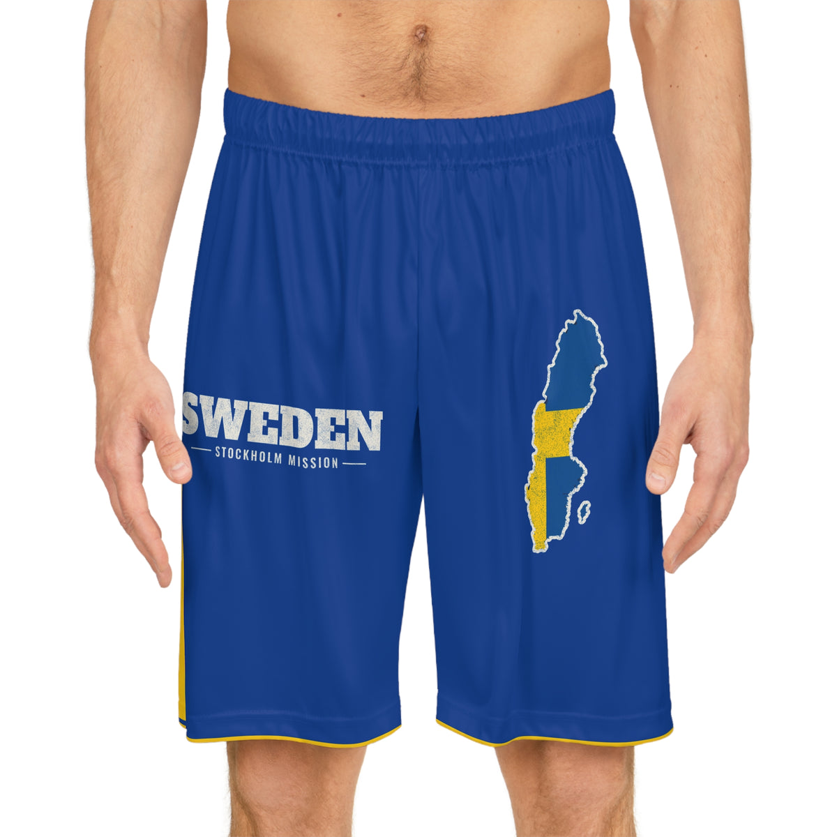 Sweden Stockholm Mission Basketball Shorts, worn, front view