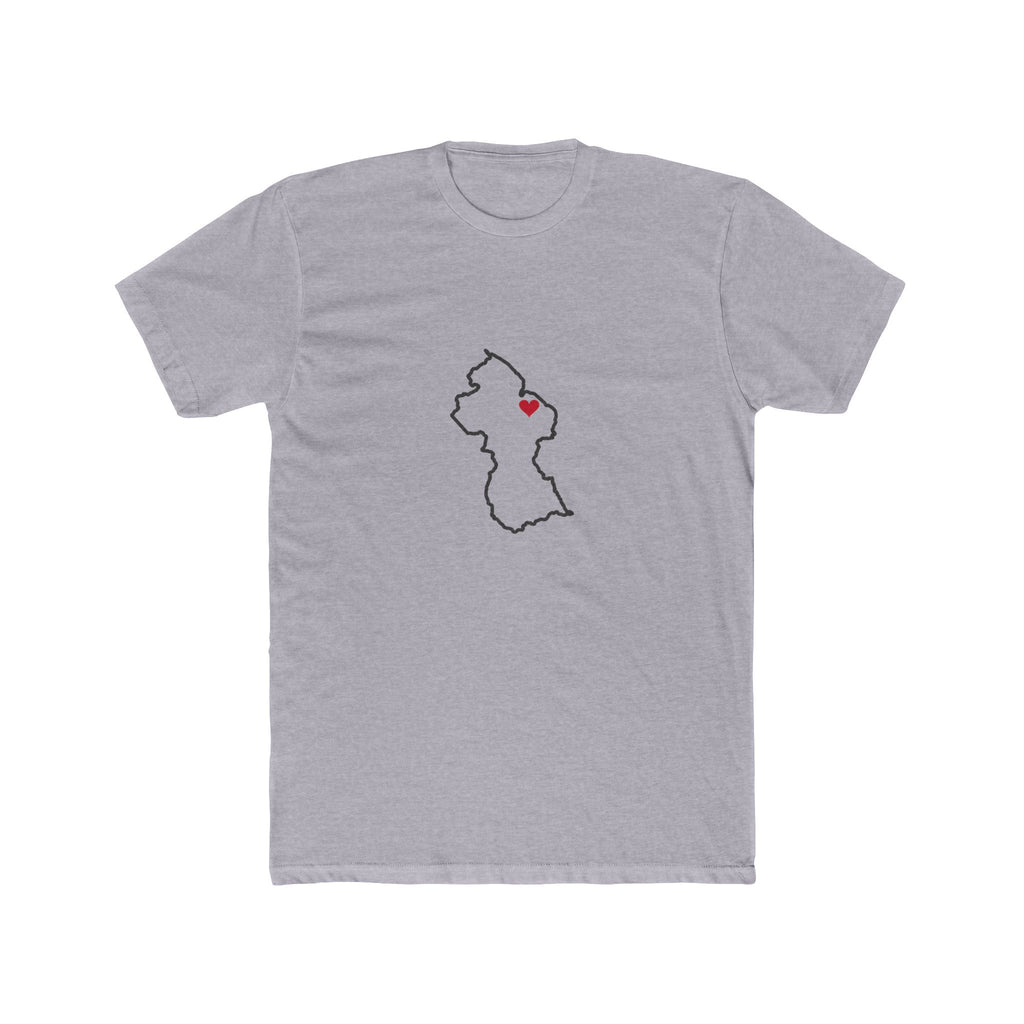 Guyana Georgetown Mission Heart Map shirt in Heather Grey: Guyana outline with a red heart, front view