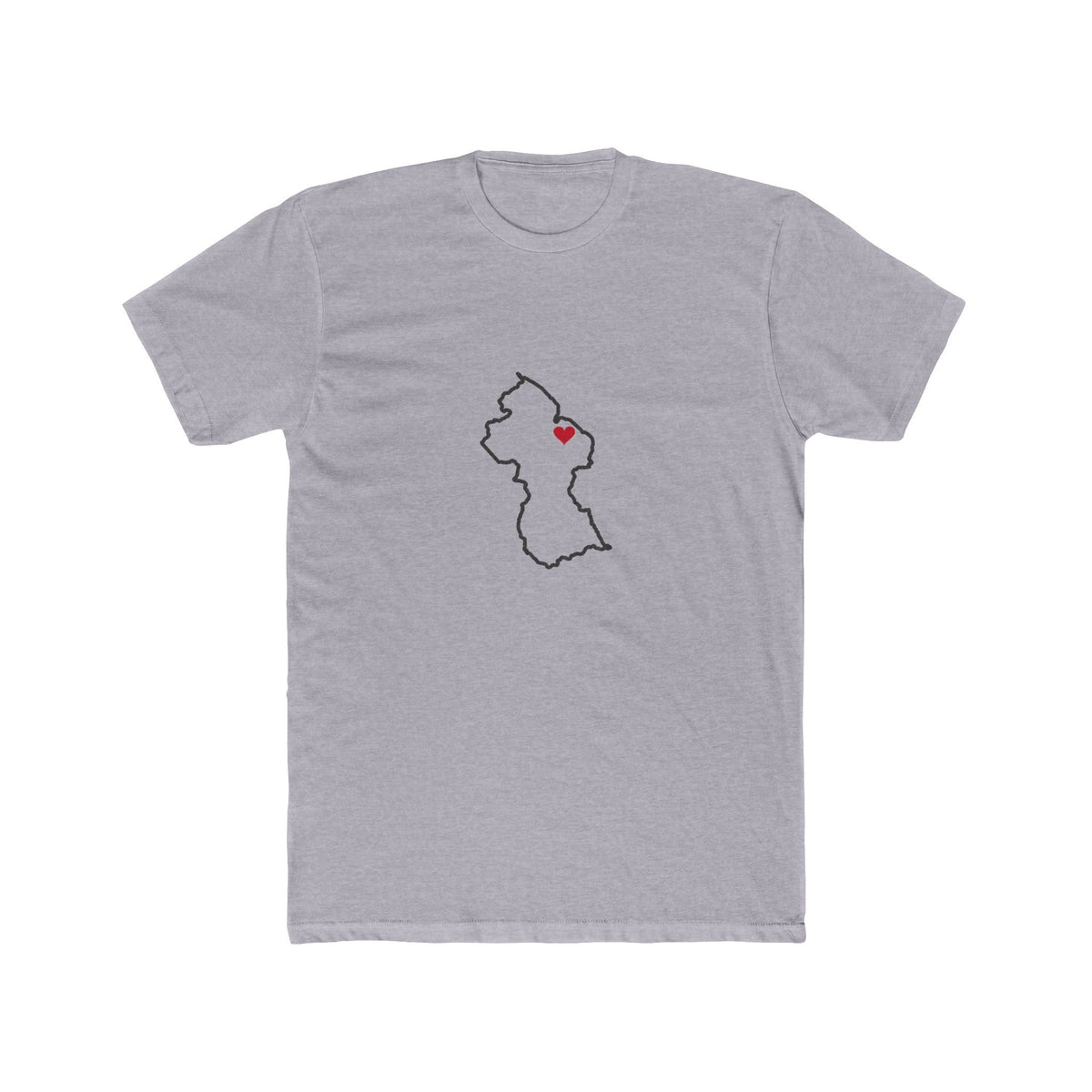Guyana Georgetown Mission Heart Map shirt in Heather Grey: Guyana outline with a red heart, front view