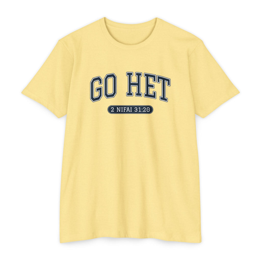 Press Forward shirt in Tok Pisin on Banana Cream: “GO HET”, 2 Nifai 31:20