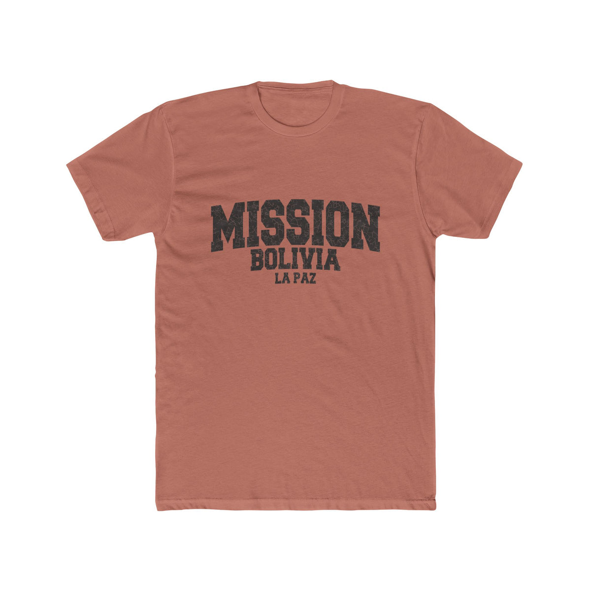Bolivia La Paz Mission T-Shirt in Solid Desert Pink, front view