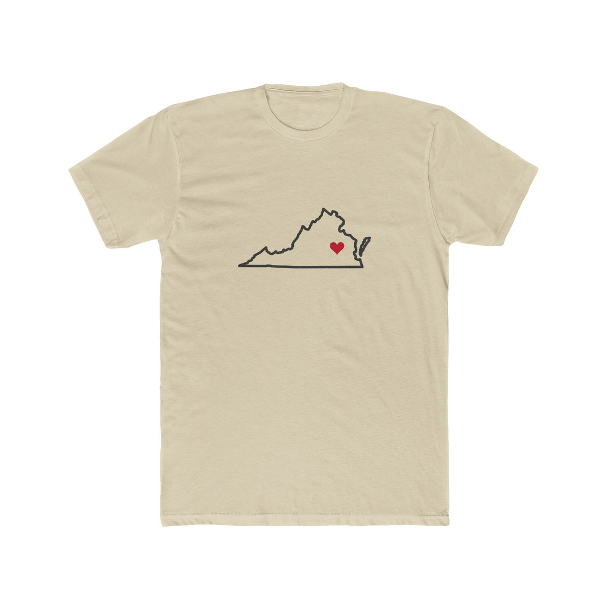 Virginia Richmond Mission Heart Map shirt in Cream: Virginia outline with a red heart, front view