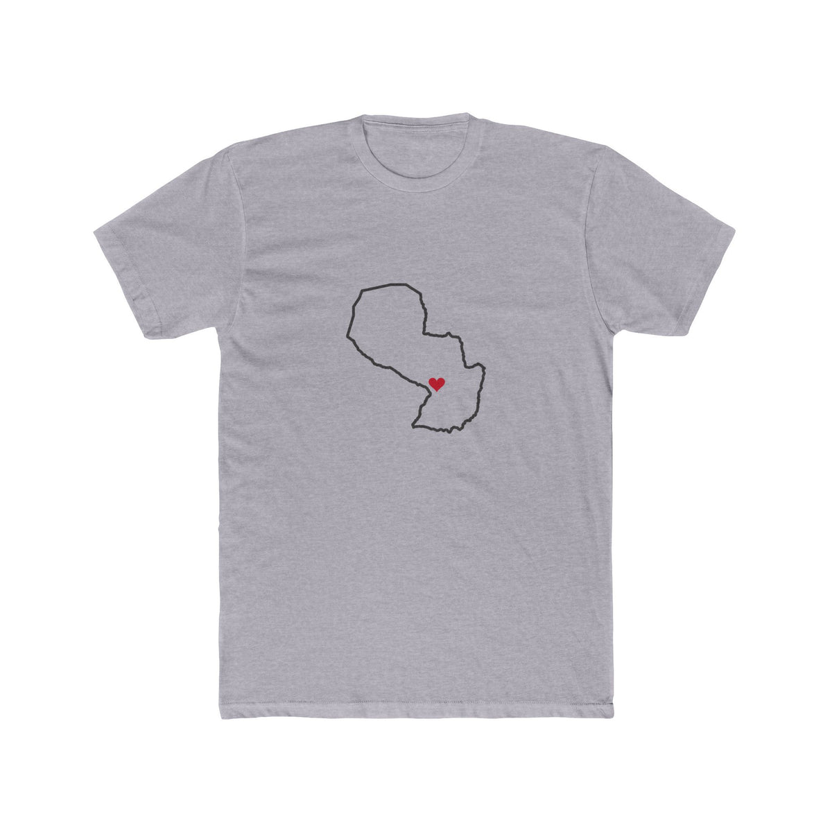 Paraguay Asuncion North Mission Heart Map shirt in Heather Grey: Paraguay outline with a red heart, front view