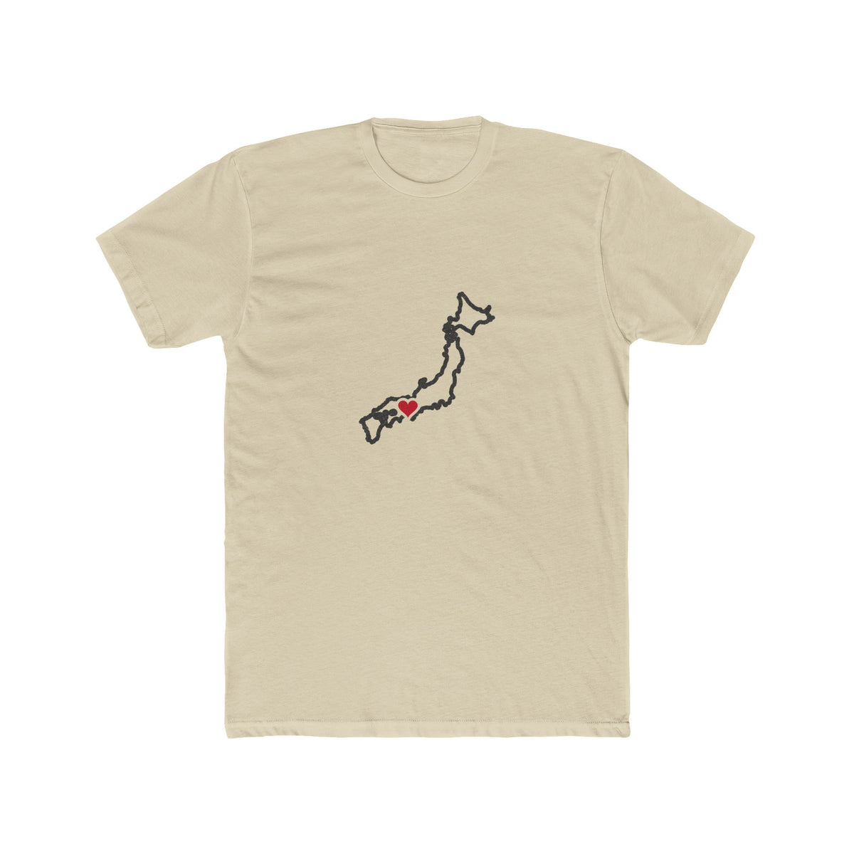 Japan Kobe Mission Heart Map shirt in Cream: Japan outline with a red heart, front view
