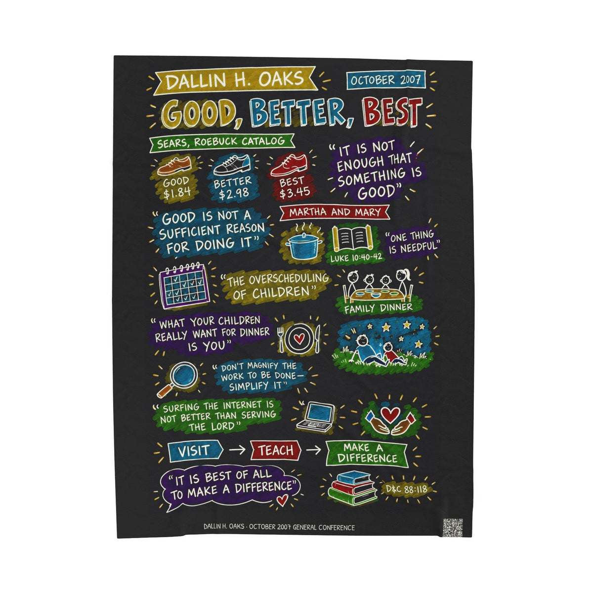 Good, Better, Best Sketch Note Plush Blanket — Dallin H. Oaks