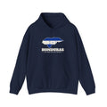 Honduras San Pedro Sula West Mission Flag Map Hoodie in Navy, front view with the flag map and mission name