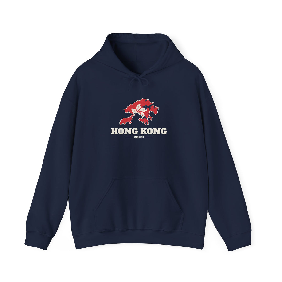 China Hong Kong Mission Flag Map Hoodie in Navy, front view with the flag map and mission name