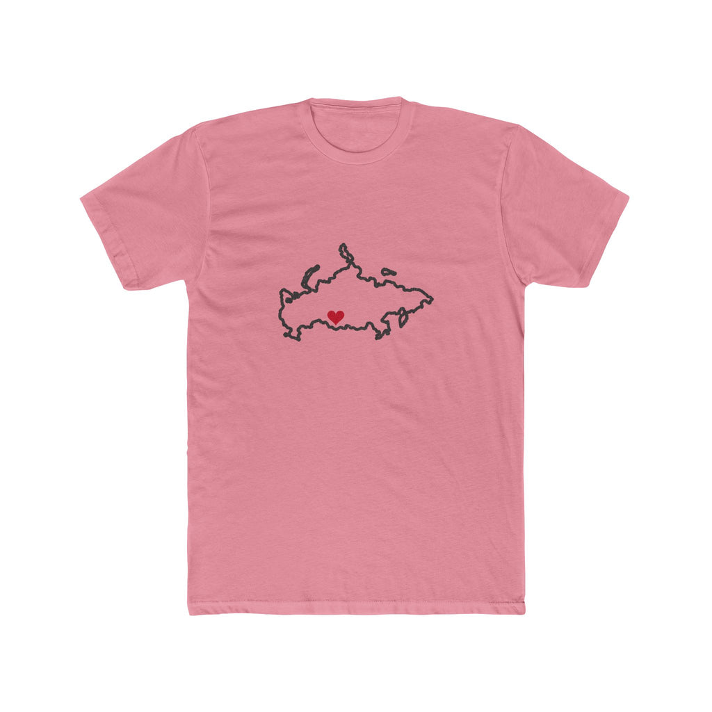 Russia Novosibirsk Mission Heart Map shirt in Light Pink: Russia outline with a red heart, front view