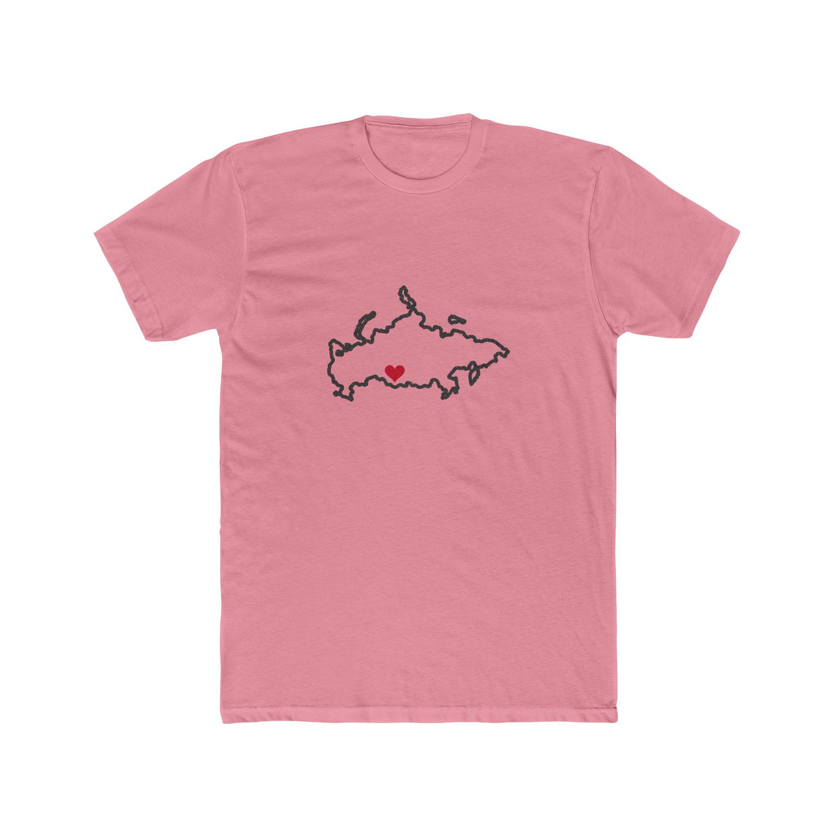 Russia Novosibirsk Mission Heart Map shirt in Light Pink: Russia outline with a red heart, front view