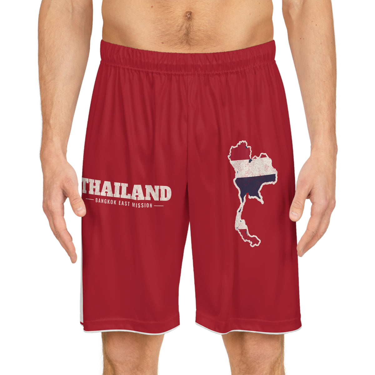 Thailand Bangkok East Mission Basketball Shorts, worn, front view