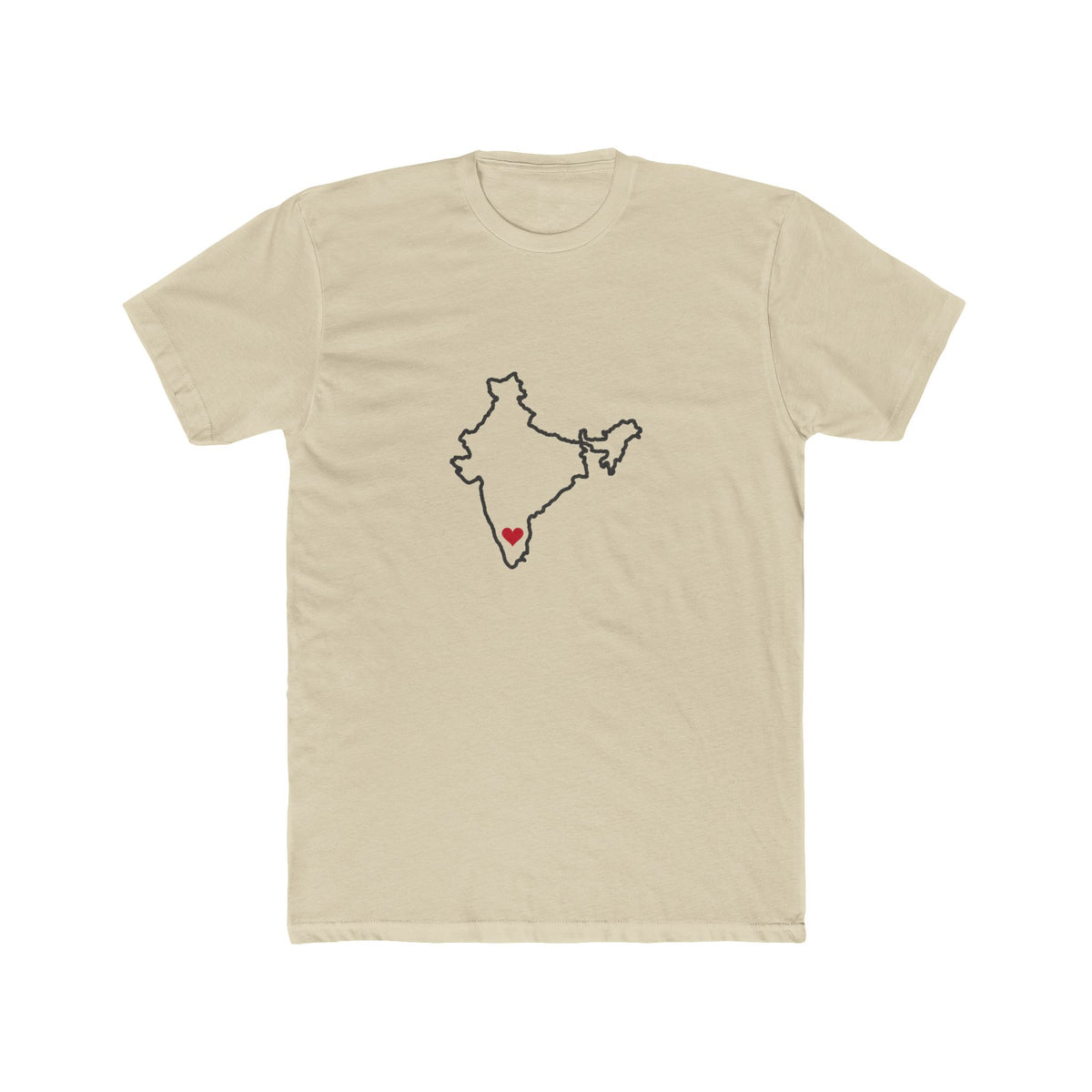 India Bengaluru Mission Heart Map shirt in Cream: India outline with a red heart, front view