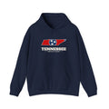 Tennessee Knoxville Mission Flag Map Hoodie in Navy, front view with the flag map and mission name