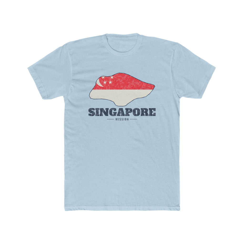Singapore Mission Flag Map shirt in Desert Pink: flag of Singapore in the outline of Singapore with navy lettering, front view