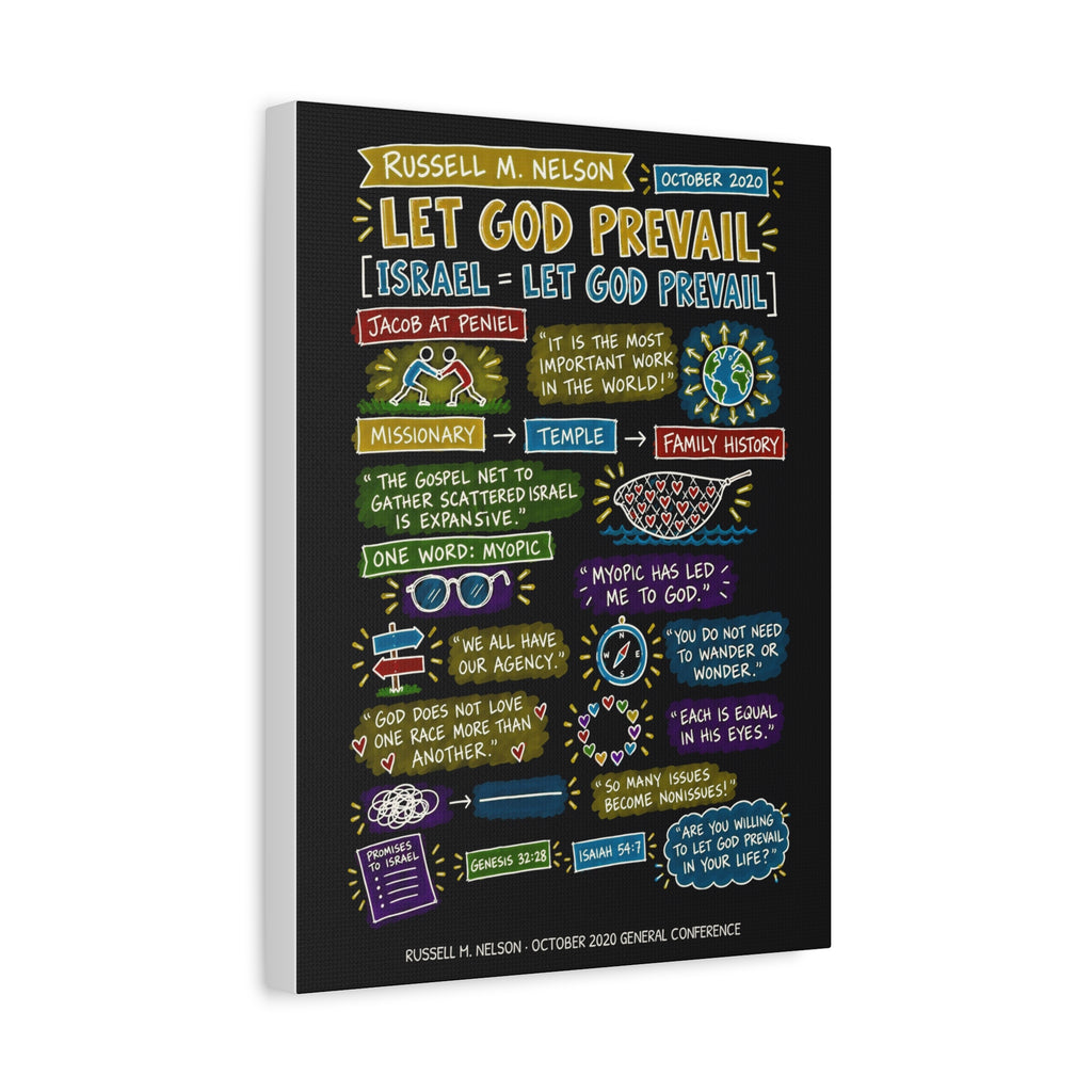 Let God Prevail Sketch Note Canvas (Black) — Russell M. Nelson