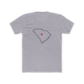 South Carolina Columbia Mission Heart Map shirt in Heather Grey: South Carolina outline with a red heart, front view
