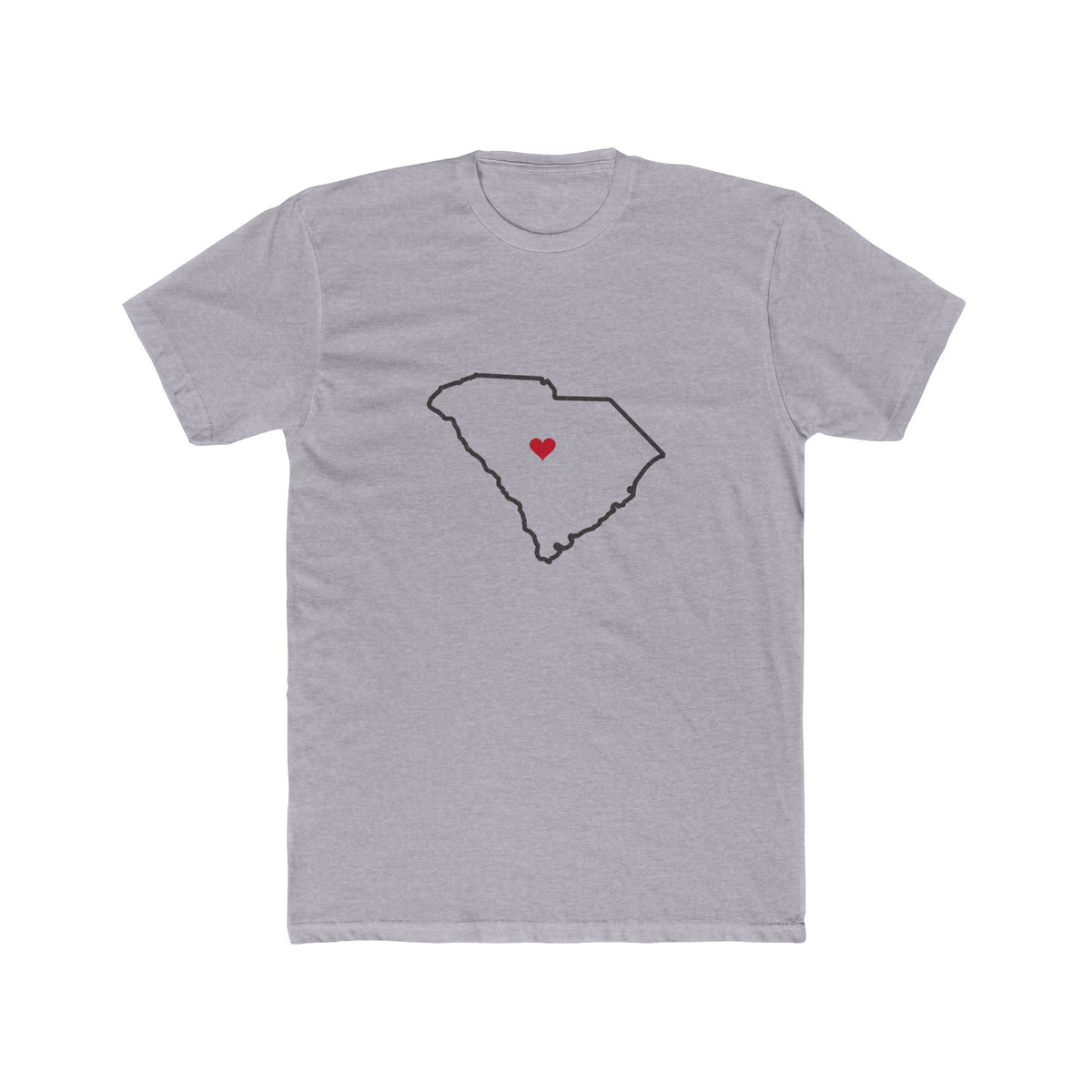 South Carolina Columbia Mission Heart Map shirt in Heather Grey: South Carolina outline with a red heart, front view