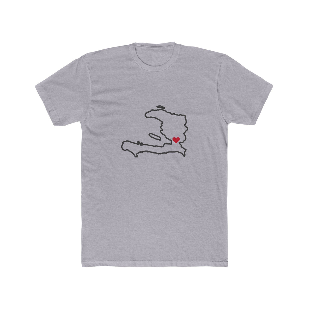 Haiti Port-au-Prince Mission Heart Map shirt in Heather Grey: Haiti outline with a red heart, front view