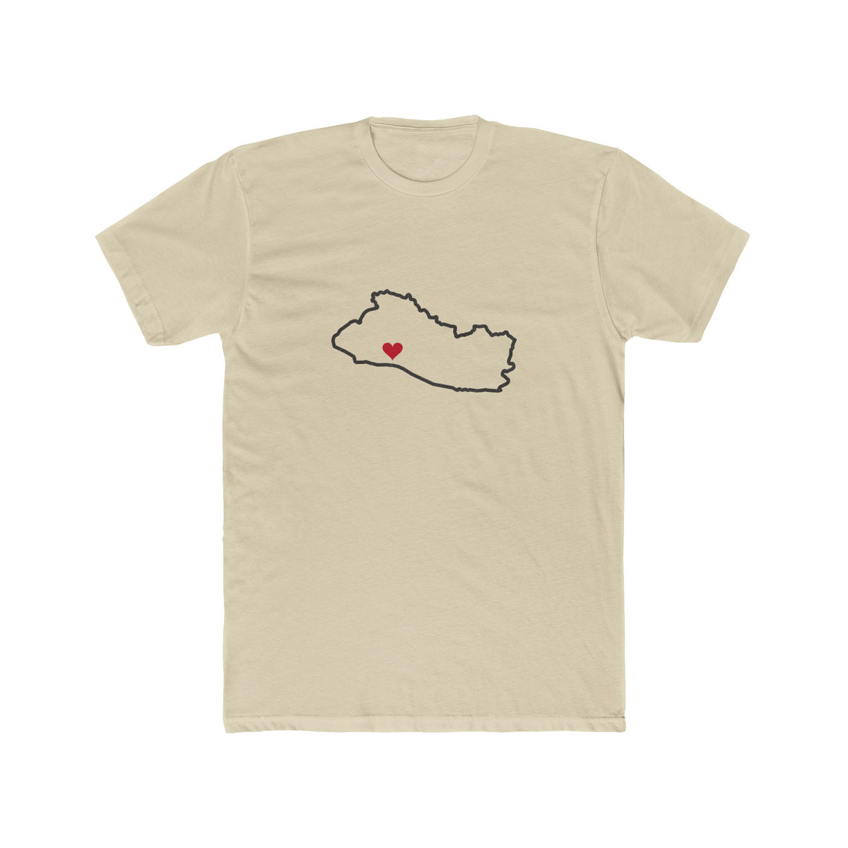 El Salvador San Salvador West Mission Heart Map shirt in Cream: El Salvador outline with a red heart, front view