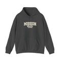 Brazil Campinas Mission Hoodie in Dark Heather, front view with the varsity mission design