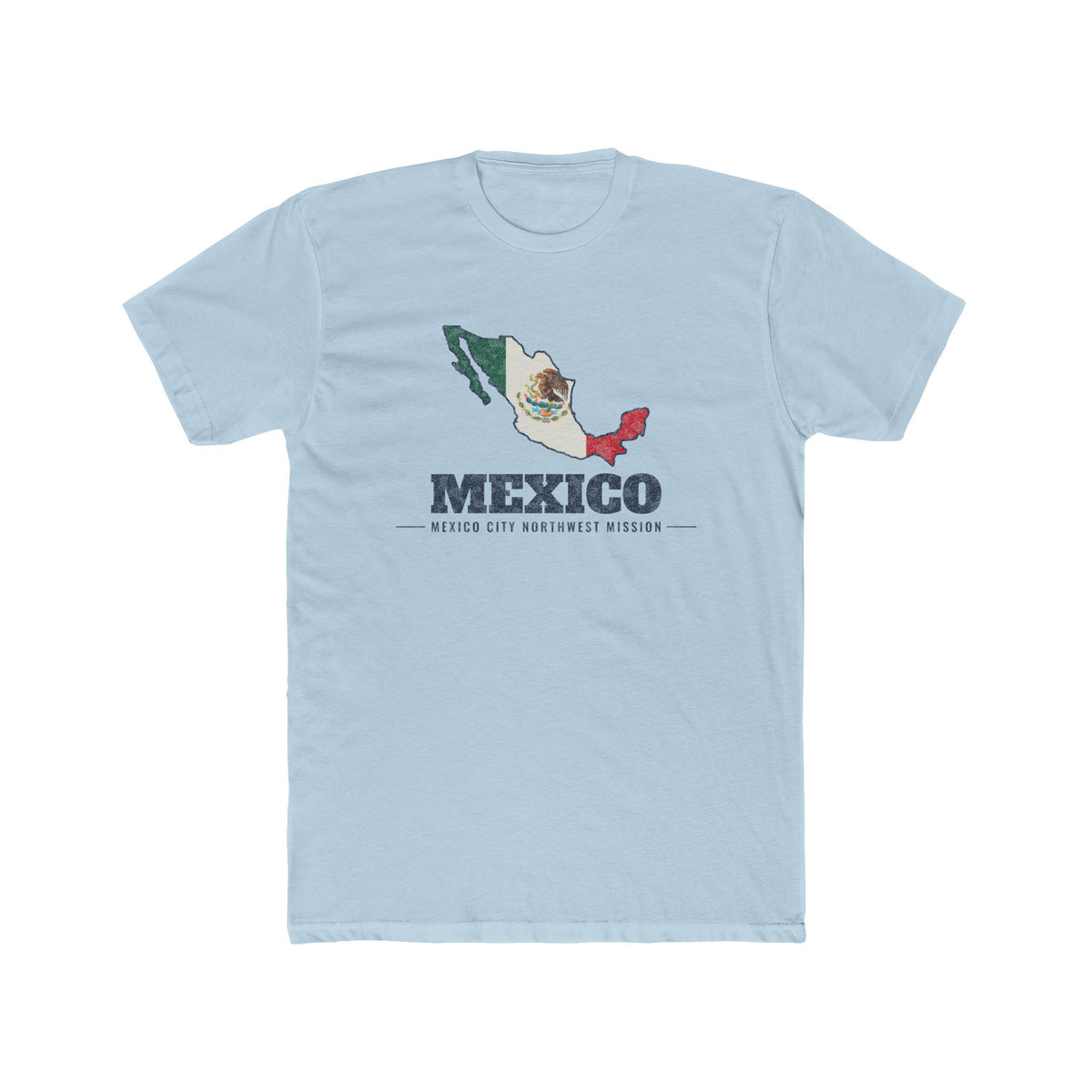 Mexico Mexico City Northwest Mission Flag Map shirt in Desert Pink: flag of Mexico in the outline of Mexico with navy lettering, front view