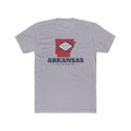 Arkansas Little Rock Mission Flag Map shirt in Heather Grey: Arkansas state flag in the outline of Arkansas with navy lettering, front view
