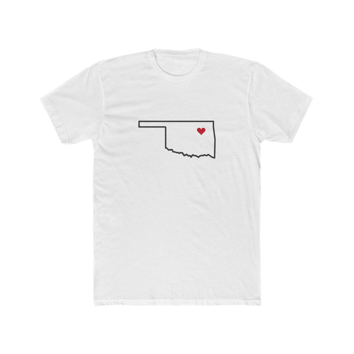 Oklahoma Tulsa Mission Heart Map shirt in White: Oklahoma outline with a red heart, front view