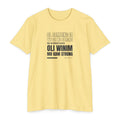 Weak Things Become Strong shirt in Bislama on Banana Cream: “Ol samting ia we oli no strong, bae mi mekem olgeta oli winim mo kam strong”, Ita 12:27